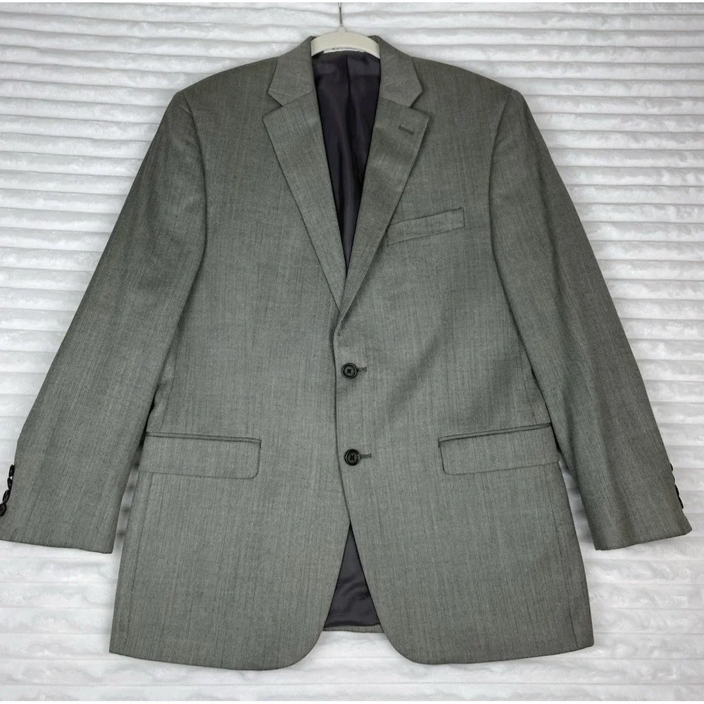 Lauren Ralph Lauren Silk Wool Suit Coat Jacket Men's 40R Beige/Brown Herringbone